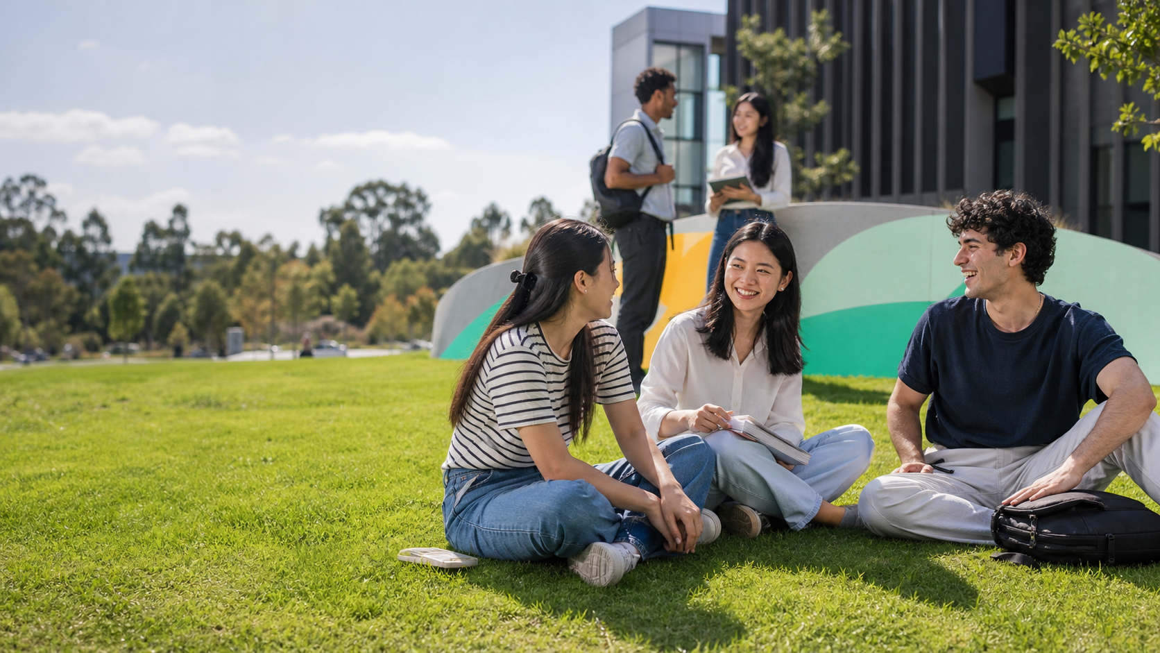 Students from different backgrounds connecting on an Australian university campus